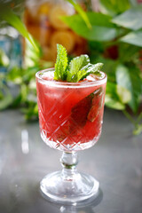 
Red drink. A refreshing cocktail with alcohol. fruit drink.