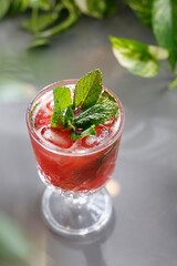 
Red drink. A refreshing cocktail with alcohol. fruit drink.