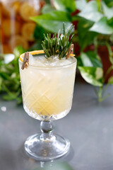 Drink with rosemary. A refreshing cocktail with alcohol. fruit drink.
