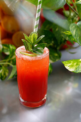Watermelon cocktail with alcohol, refreshing fruit drink.