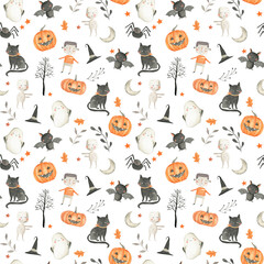 Halloween Watercolor cute digital pattern for kids 