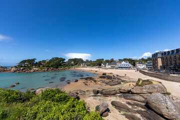 Fototapeta premium Saint-Guirec beach in Ploumanach, Cotes d'Armor, Brittany, France