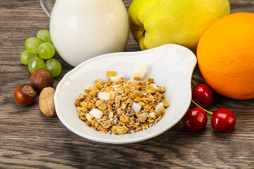 Breakfast with granola and milk