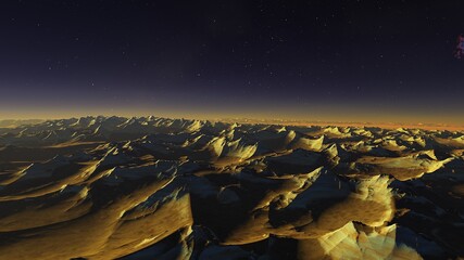Obraz premium alien planet landscape, science fiction illustration, view from a beautiful planet, beautiful space background 3d render