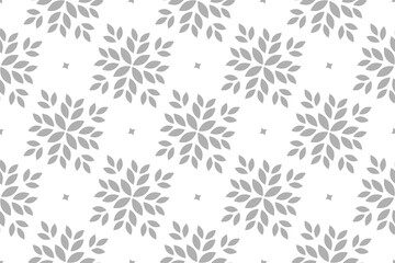 Flower geometric pattern. Seamless vector background. White and gray ornament. Ornament for fabric, wallpaper, packaging. Decorative print.