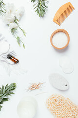 Natural organic cosmetics, hygiene accessories and fresh flowers