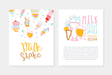 Milkshake Card Template Design with Space for Text, Healthy Ice Cream Drinks and Fresh Milk Beverages Vector Illustration