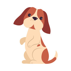 Cute Puppy Dog Standing on Hind Legs, Adorable Pet Animal with White and Brown Coat Cartoon Vector Illustration