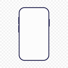 Mock up of smartphone with blank screen. Vector illustration of isolated front view phone with empty screen. Isolated phone display on the transparent background.