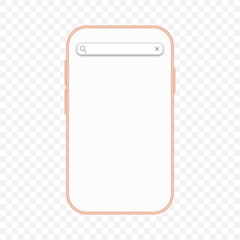 Phone mockup with searching bar and blank space. Isolated smartphone template in the pink case. Vector illustration