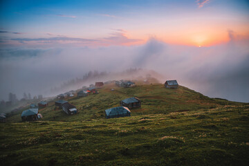 Mountain Village Sunset Clouds Above