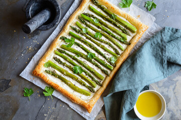 Asparagus and cream cheese puff pastry tart