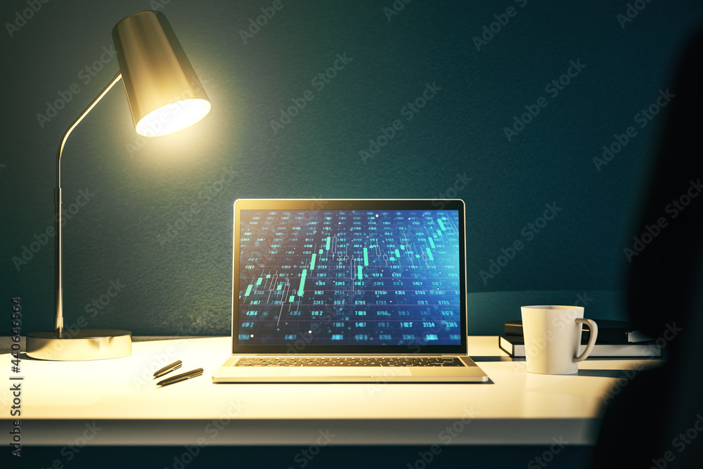 Aufkleber modern computer display with abstract graphic data spreadsheet sketch, analytics and analysis concep