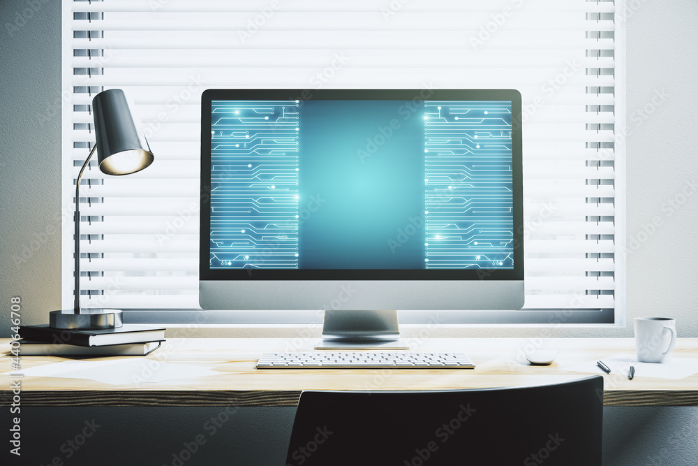 Leinwandbilder Creative concept of microscheme illustration on modern laptop screen. Big data and database concept. 3D Rendering