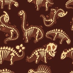 Dinosaur skeleton in cartoon style. The bones of a prehistoric animal underground. Archeology. seamless pattern. Vector illustration.