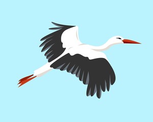 Flying stork bird in sky icon vector illustration.