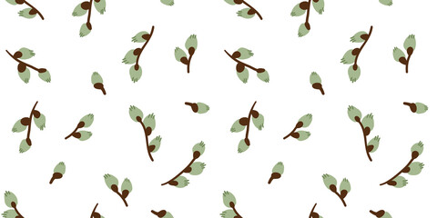 Obraz na płótnie Canvas Illustration of a seamless pattern of pussy willow branches on a white background.