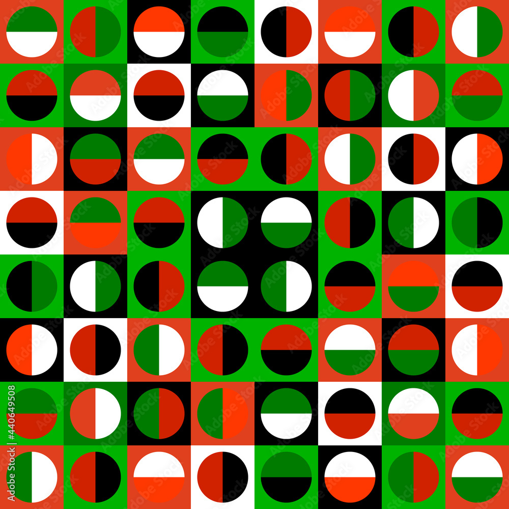 Poster square and circles tile. half cirle ornament in vector. green bright pattern.