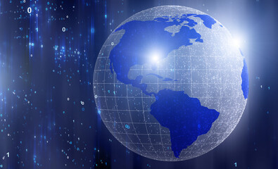 Fototapeta na wymiar Concept Earth globe cyberspace with binary numbers copy space illustration background.