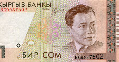Asian paper money banknote bill of Kyrgyzstan 1 som 1999, circa 1999