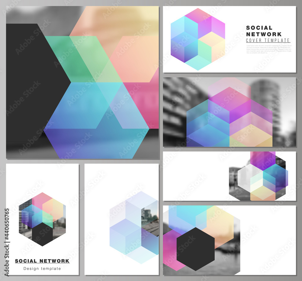 Wall mural vector layouts of modern social network mockups in popular formats with abstract shapes and colors f