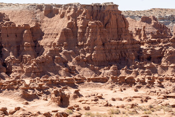 Bizarre mushroom shaped hoodoo rock formations in Goblin Valley State Park Utah