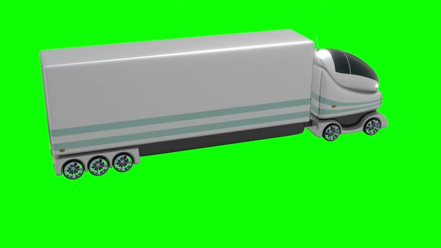Futuristic autonomous truck isolated on green background - 3D 4k animation (3840x2160 px).