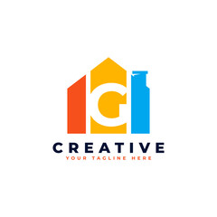 Letter G Logo. House Strip Shape with Negative Letter G. Usable for Construction Architecture Building Logo