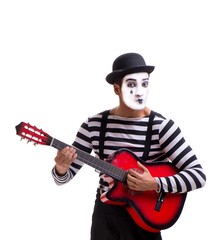 Mime playing guitar isolated on white
