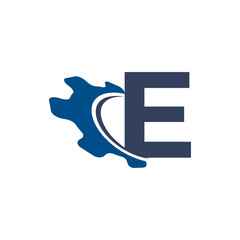 Corporation Letter E with Swoosh Automotive Gear Logo Design. Suitable for Construction, Automotive, Mechanical, Engineering Logos