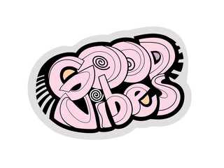 Hand written lettering Good Vibes. Vector illustration in cartoon style.