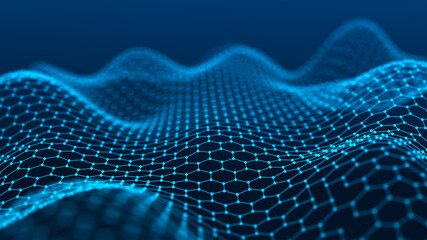 Futuristic dot wave. Abstract digital background. Network connection structure. 3D rendering.