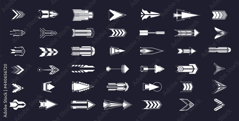 Aufkleber set of futuristic arrows. futuristic interface hud design elements. arrows, pointers, direction. set