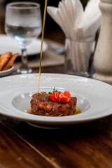 Delicious Tartare Menu Restaurant Eating Toast Oil Steak Tuna Kani Seafood Raw Food