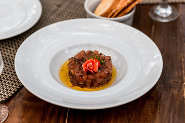 Delicious Tartare Menu Restaurant Eating Toast Oil Steak Tuna Kani Seafood Raw Food