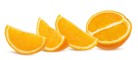 Juicy cut orange isolated on white background with clipping path