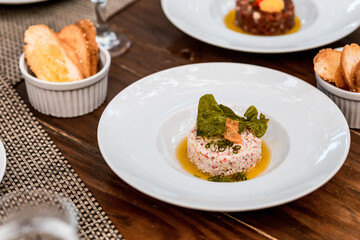 Delicious Tartare Menu Restaurant Eating Toast Oil Steak Tuna Kani Seafood Raw Food