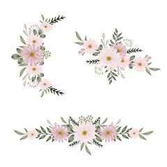 Set of pink daisy watercolor bouquet. floral design