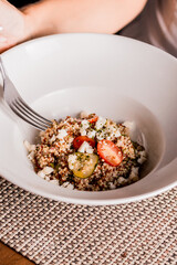 Delicious Dish Quinoa Salad Nuts Cheese Strawberry Food Fruits Refreshing Dish Gourmet Restaurant