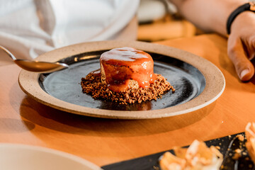 Goat Cheese and Guava Dessert Romeo and Juliet Cashew Nuts Crunch Menu Gourmet Close Up 