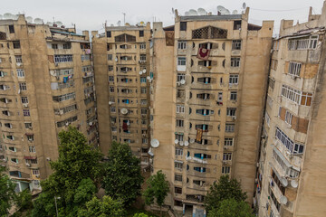 Old soviet concrete residential buildings in Dushanbe, capital of Tajikistan