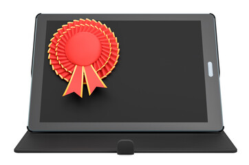 Tablet computer with best choice badge, 3D rendering