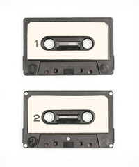 Old Vintage Audio cassette tape - both sides 1 and 2 isolated on a white background with Clipping...