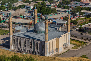 Naklejka premium Aerial view of Sulaiman-Too Mosque in Osh, Kyrgyzstan