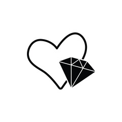 Diamond icons. briliant icon vector and heart sign I love diamond