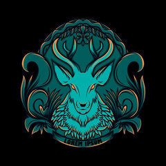 illustration deer logo with ornament stlye