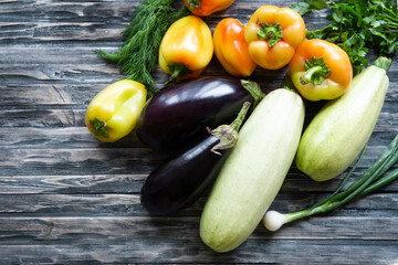 Healthy raw vegetables and herbs. Organic harvest concept.