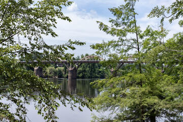 Fototapeta premium Long bridge across the river in Alabama