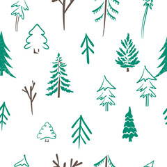 Obraz premium A set of simple children's trees. Seamless background. Vector illustration