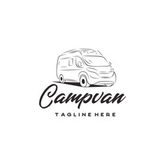 Camper van logo, emblems and badges. Recreational vehicle illustration